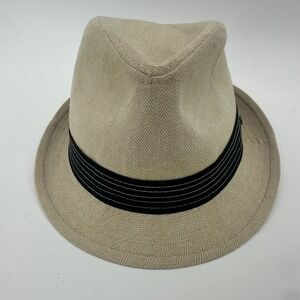 Stetson Fedora Hat Mens Small Medium Beige Herringbone Linen Cotton Blend USA